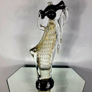MURANO~VINTAGE 14" SIGNED MARIO BADIOLI BLACK GOLD GLASS FIGURINE SCULPTURE